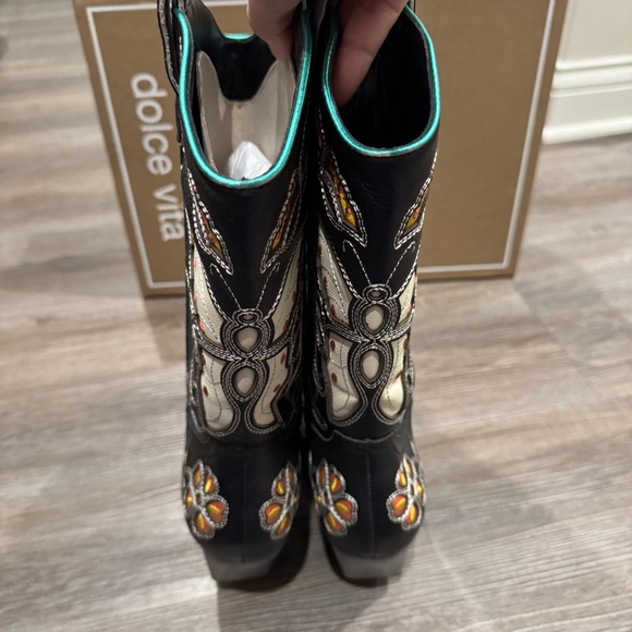 Dolce Vita Lelou Black Multi Leather Cowboy Western Boots - Picture 4 of 12